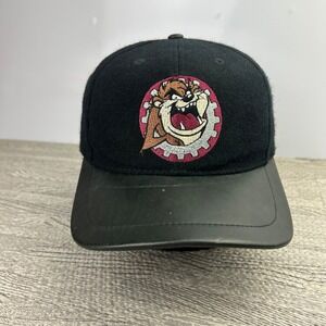 Vintage 90s Looney Tunes Taz Hat Cap Snap Back Adjustable Black 1996 Wool Adult